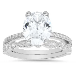 Sterling Silver Oval-cut CZ 2pc Stackable Ring Set