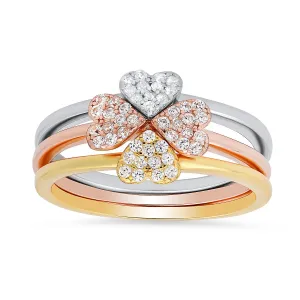 Sterling Silver Tri-Color 3pc Stackable Heart Ring Set