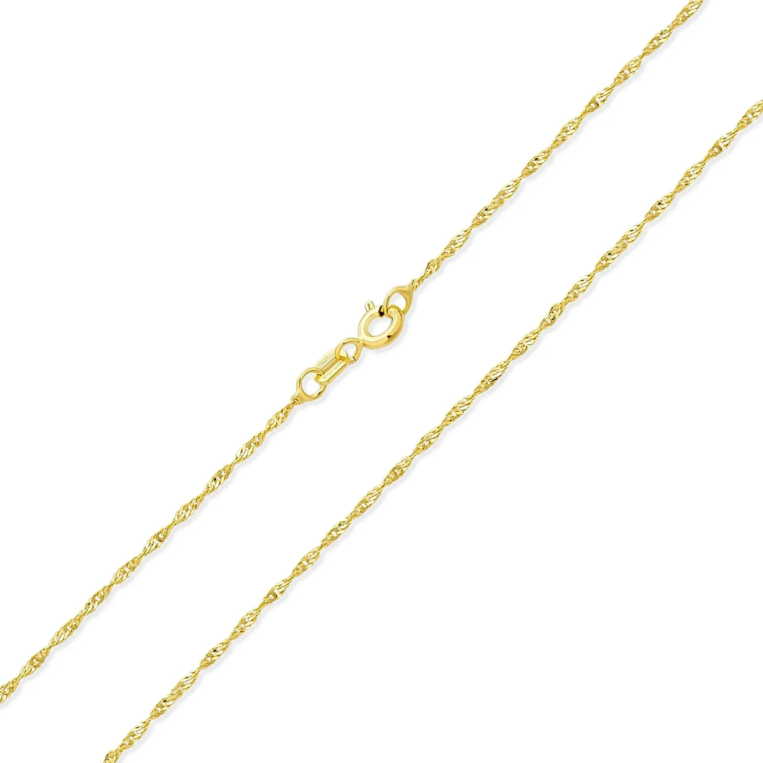 Thin 1.5MM Singapore Twisted Rope Chain Necklace 14K Gold Plated Silver Italian