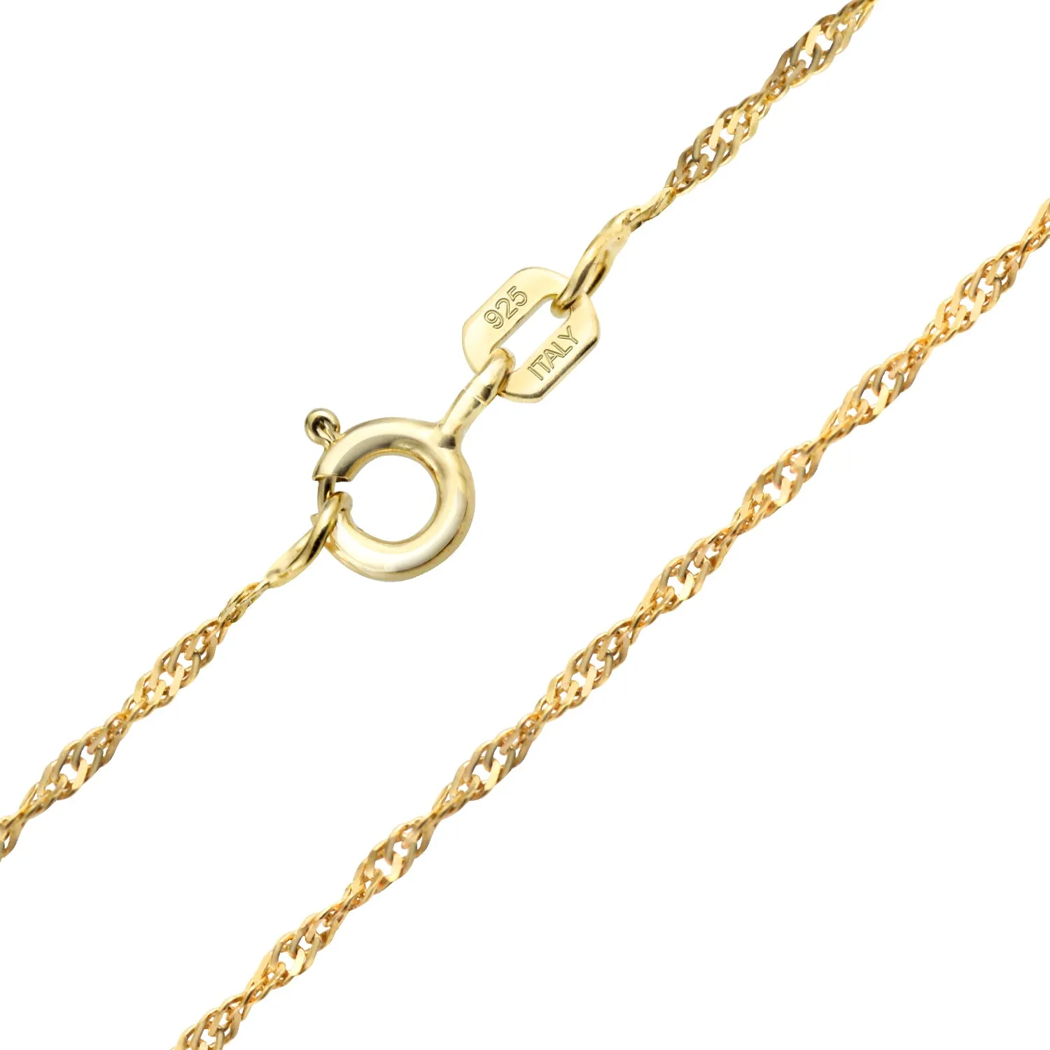 Thin 1.5MM Singapore Twisted Rope Chain Necklace 14K Gold Plated Silver Italian