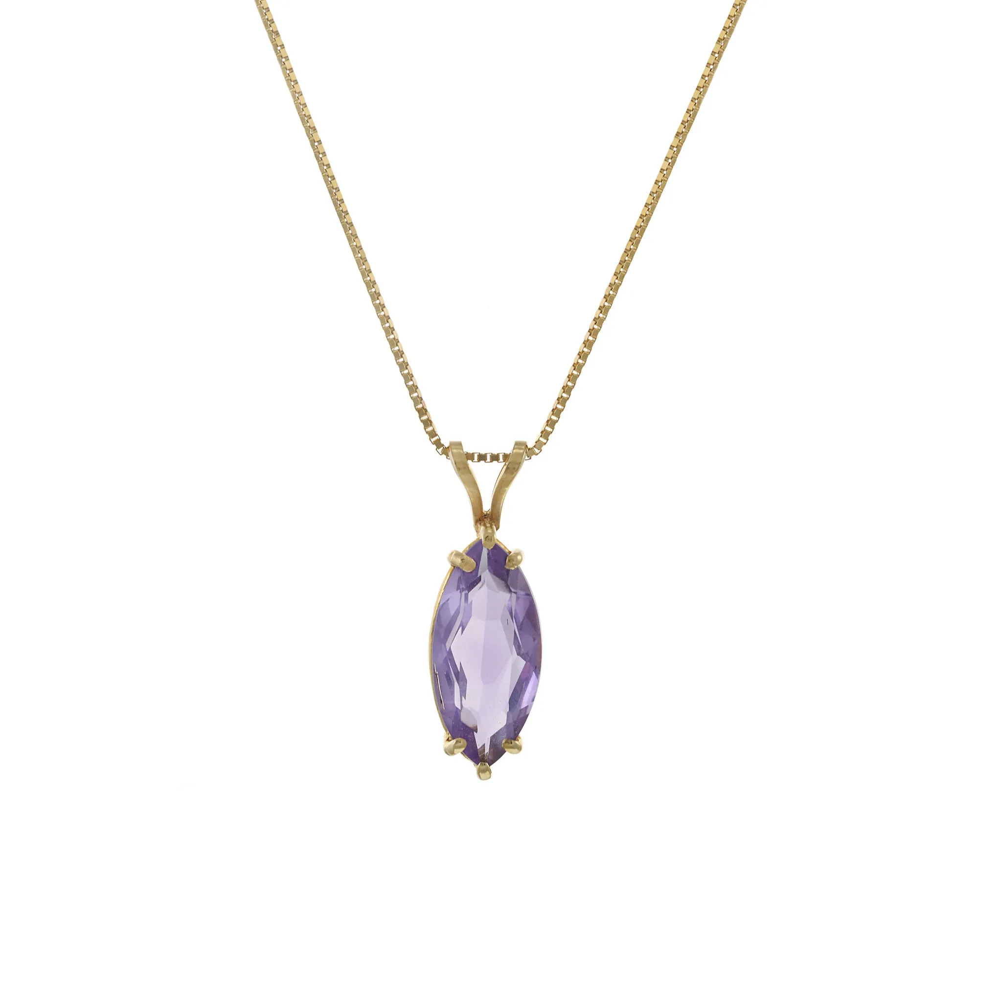 Vintage 14KT Yellow Gold Marquise Cut Purple Amethyst Pendant