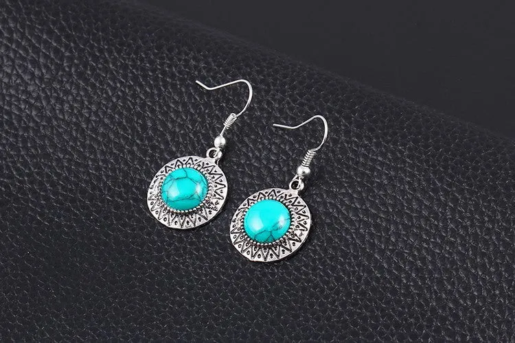 Vintage Anniversary Gift Fashion jewelry sets Vintage Silver Plated Chain Necklace Bracelets Turquoise drop earrings jewelry