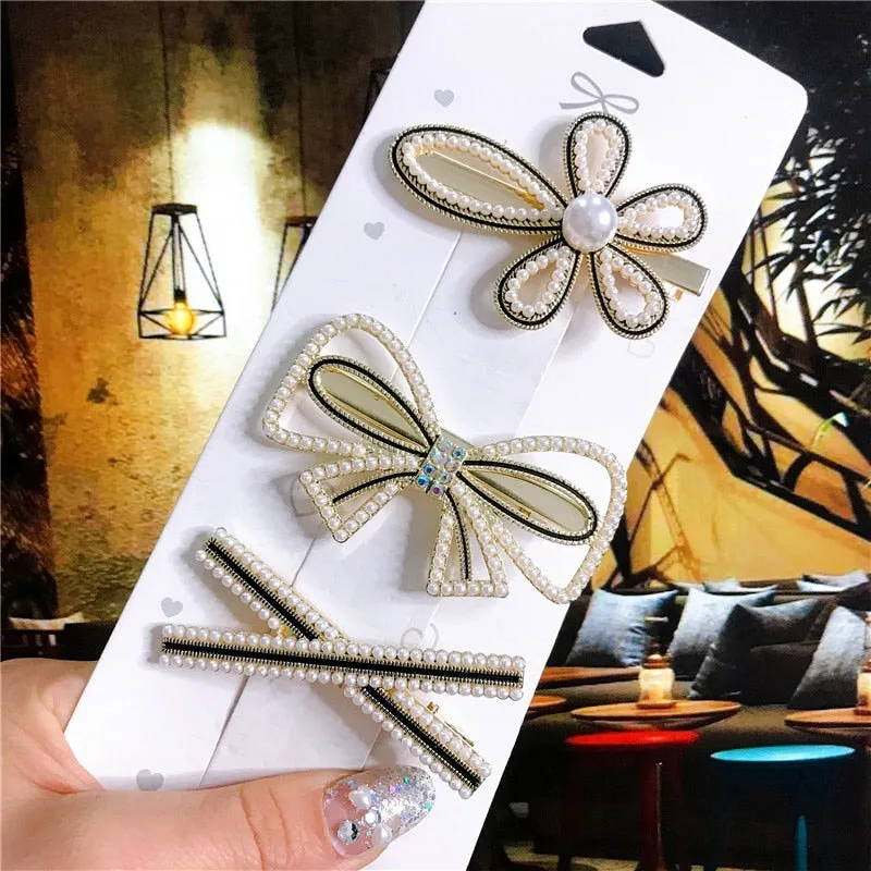 Wenkouban 4PCS Hair Accessories Gold Silver Hair Clips Set Vintage Feather Starfish Crystal Pearls Hairpin For Women Fashion Headwear 2022