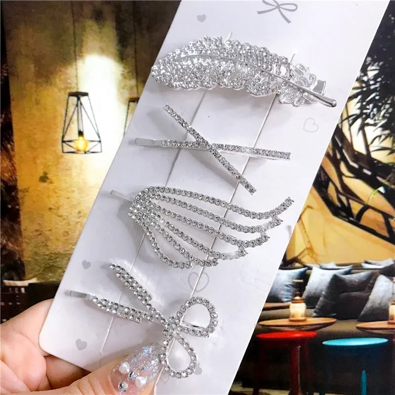 Wenkouban 4PCS Hair Accessories Gold Silver Hair Clips Set Vintage Feather Starfish Crystal Pearls Hairpin For Women Fashion Headwear 2022