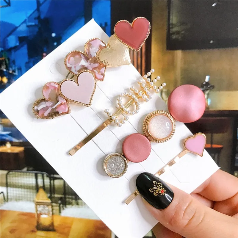 Wenkouban 4pcs/set Women Hair Accessories Jewelry Korean Simulation Pearl Barrette Love Hearts Hair Clips For Girls Pink Hairpins 2022 New