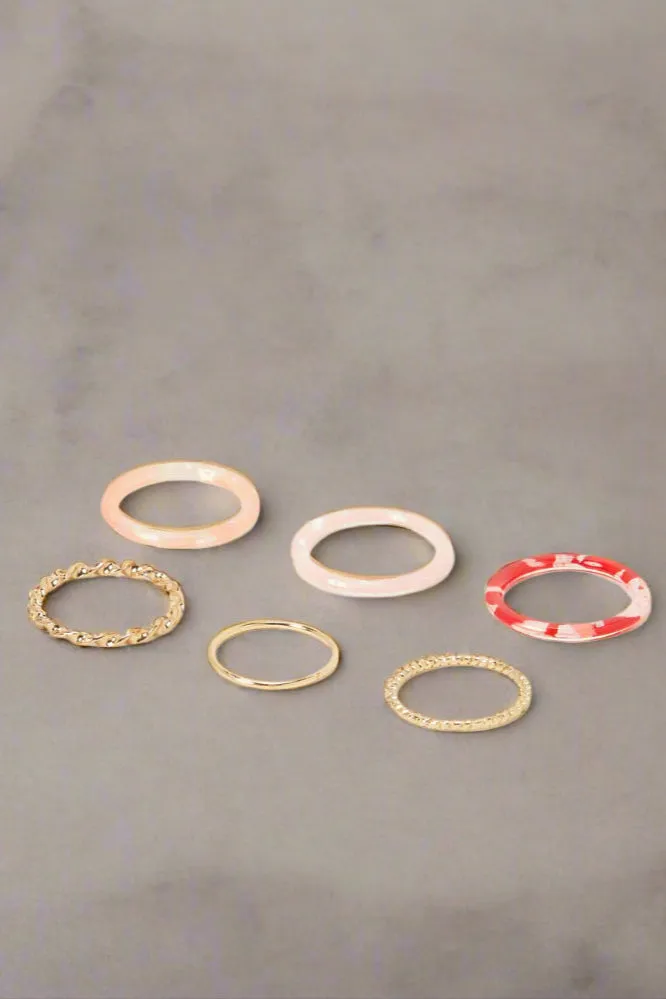 Women Multicolour Embellished Ring Set (6 Piece)