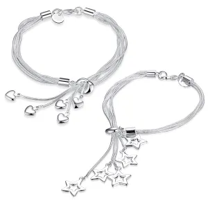 Yellow Chimes Bracelets for Women Combo of 2 Pcs Hanging Heart & Stars Charms Silver Plated Charm Bracelets for Women and Girls.