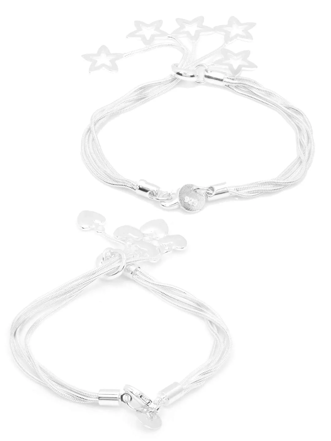 Yellow Chimes Bracelets for Women Combo of 2 Pcs Hanging Heart & Stars Charms Silver Plated Charm Bracelets for Women and Girls.